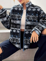 LIZAKOSHT - Geometric Turtleneck Zip Up Jacket