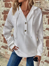 LIZAKOSHT - Full Size Texture Button Detail Drawstring Long Sleeve Hoodie