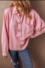 LIZAKOSHT  -  Pocketed Half Button Long Sleeve Sweatshirt