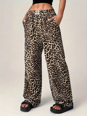 LIZAKOSHT - Leopard Wide Leg Pants with Pockets