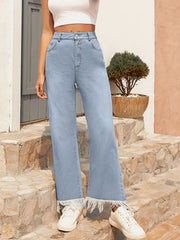 LIZAKOSHT - Raw Hem Bootcut Jeans with Pockets