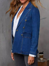 LIZAKOSHT - Collared Neck Long Sleeve Denim Jacket