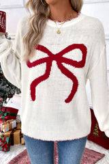 LIZAKOSHT - Bow Round Neck Drop Shoulder Sweater