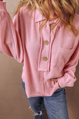 LIZAKOSHT  -  Pocketed Half Button Long Sleeve Sweatshirt