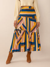 LIZAKOSHT - Ruched Elastic Waist Contrast Midi Skirt