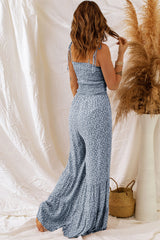 LIZAKOSHT - Smocked Printed Wide Strap Jumpsuit