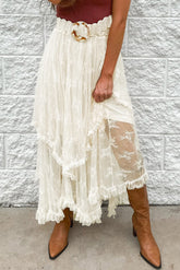 LIZAKOSHT - Lace Tiered Midi Skirt