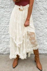 LIZAKOSHT - Lace Tiered Midi Skirt