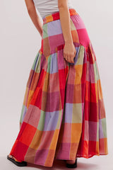LIZAKOSHT - Color Block Elastic Waist Maxi Skirt