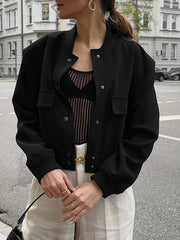 LIZAKOSHT - Pocketed Snap Down Baseball Collar Jacket