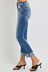 LIZAKOSHT  -  Full Size High Rise Crop Straight Roll Up Jeans