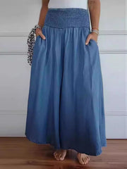 LIZAKOSHT - Full Size Smocked Wide Leg Pants with Pockets