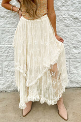 LIZAKOSHT - Lace Tiered Midi Skirt