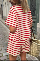 LIZAKOSHT - Tied Striped V-Neck Top and Shorts Set