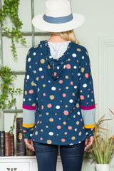 LIZAKOSHT - Full Size Polka Dot Drawstring Hoodie