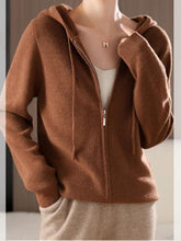 LIZAKOSHT - Drawstring Zip Up Long Sleeve Hooded Sweater