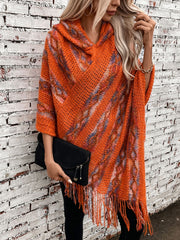 LIZAKOSHT  -  Fringe Contrast Hooded Poncho