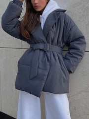 LIZAKOSHT - Puffer Long Sleeve Winter Coat with Belt