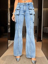LIZAKOSHT - Mid Rise Straight Jeans with Cargo Pockets