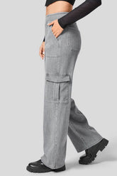 LIZAKOSHT - High Waist Straight Leg Cargo Jeans