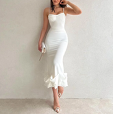 Lizakosht Autumn Women's Hip Wrap Slim Casual Street Shot Lace Panels Show Chest Strap Dress