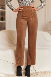 LIZAKOSHT - Decorative Button Straight Leg Pants