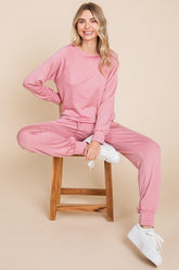 LIZAKOSHT - Super Lady Round Neck Raglan Sleeve Top and Drawstring Pants Lounge Set