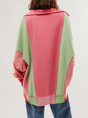 LIZAKOSHT - High-Low Exposed Seam Contrast Long Sleeve Sweatshirt