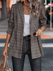 LIZAKOSHT  -  Plaid Button Up Lapel Collar Blazer