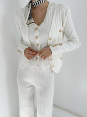 LIZAKOSHT - V-Neck Tank, Cardigan and Pants Three-Piece Sweater Set