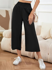 LIZAKOSHT - Elastic Waist Wide Leg Pants