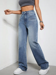 LIZAKOSHT - High Rise Wide Leg Jeans with Pockets