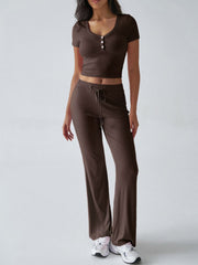LIZAKOSHT - Devine Short Sleeve Top and Drawstring Pants Set