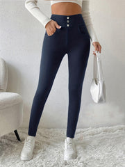 LIZAKOSHT - Decorative Button Skinny Pants with Pockets