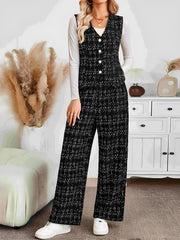 LIZAKOSHT - Plaid V-Neck Button Up Vest and Pants Set