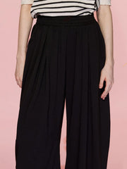 LIZAKOSHT - Elastic Waist Wide Leg Pants with Pockets