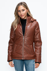 LIZAKOSHT - How Dare U Pocketed Zip Up Puffer Jacket with Removable Hood