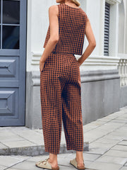 LIZAKOSHT - Lovelet Plaid Round Neck Sleeveless Top and Pants Set