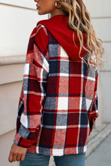 LIZAKOSHT  -  Plaid Button Up Hooded Shacket