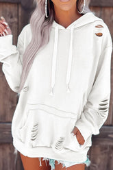 LIZAKOSHT - Distressed Drawstring Long Sleeve Hoodie