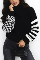LIZAKOSHT - Striped & Checkered Turtleneck Dropped Shoulder Sweater