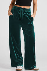 LIZAKOSHT  -  Drawstring Waist Wide Leg Active Pants