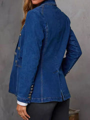 LIZAKOSHT - Collared Neck Long Sleeve Denim Jacket