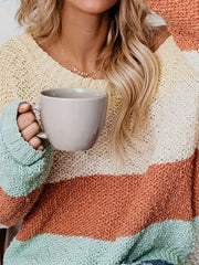 LIZAKOSHT - Color Block Round Neck Long Sleeve Sweater