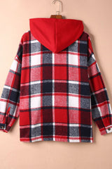 LIZAKOSHT  -  Plaid Button Up Hooded Shacket