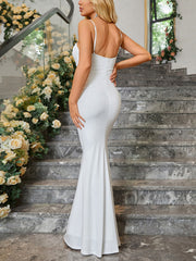 LIZAKOSHT - Women's Plain Ruched Mermaid Cami Party Dress, Summer Sleeveless Spaghetti Strap Maxi Dress for Party Evening Gown, Clothes Women, Summer Outfits 2024