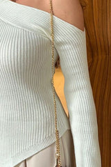 LIZAKOSHT - Asymmetric Hem Single Shoulder Sweater