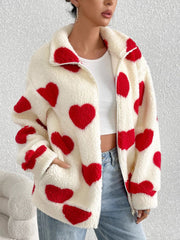 LIZAKOSHT - Heart Zip Up Drop Shoulder Furry Jacket