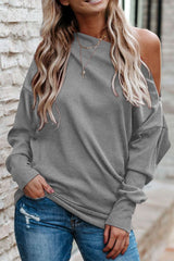 LIZAKOSHT  -  Single Shoulder Long Sleeve Sweatshirt with Zip