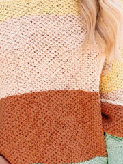 LIZAKOSHT - Color Block Round Neck Long Sleeve Sweater